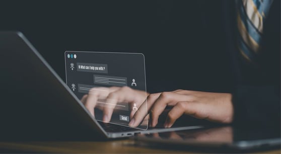 Futuristic AI chatbot assists users person online support system.