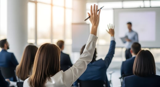 Audience engagement in a classroom setting, exemplifying social media engagement strategies through interaction