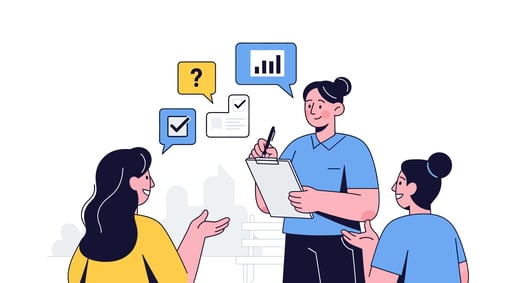 A person conducting an interview and analyzing feedback to improve AI-powered lead generation strategies