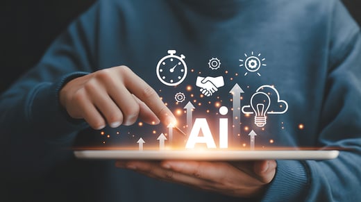 AI-powered lead generation concept showing a person using AI tools to drive business growth and customer acquisition