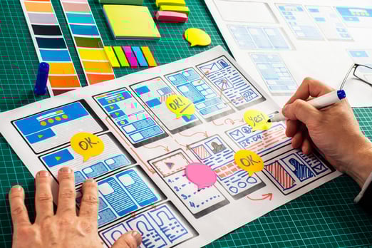 Wireframes and layout plans illustrating how to create a high-converting landing page design.