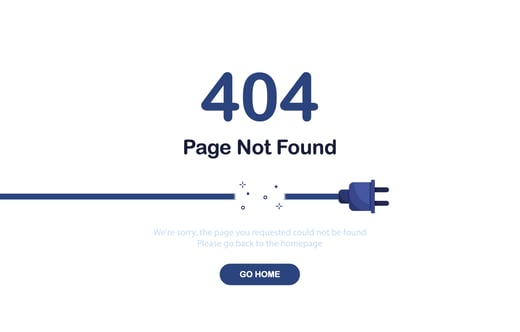 404 error page design with a broken plug, demonstrating the importance of proper error handling on websites.