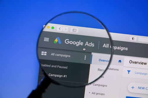 Close-up of Google Ads interface showing campaign management for improving brand promotion using paid advertising.