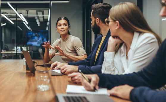 Businesswoman leading a discussion during a meeting