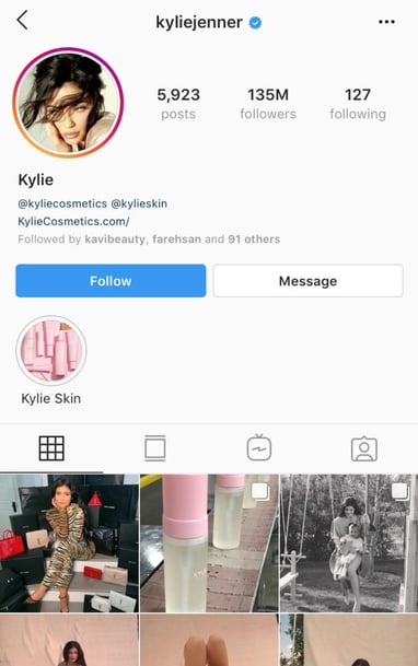 Screenshot of Kylie Jenner's Instagram.