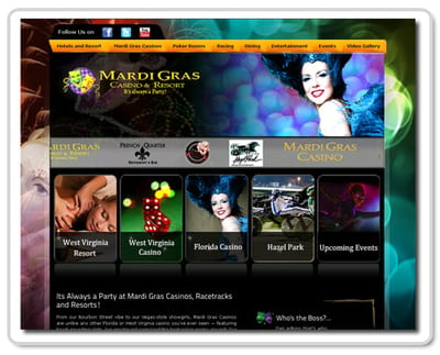Screenshot of Mardi Gras Casino website.
