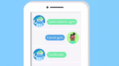 Cartoon of chatbot cancelling a gym membership for a user.