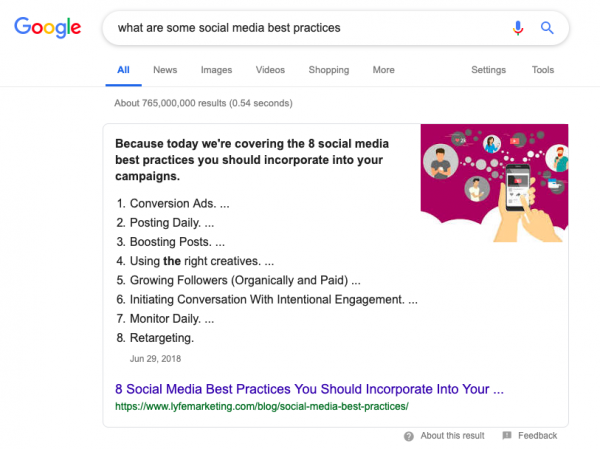 Google Search Results, what are some social media best practices