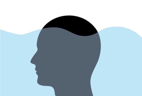 Graphic of the outline of a person with their head underwater.