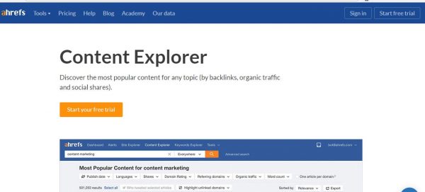 Ahrefs Content Explorer Screenshot