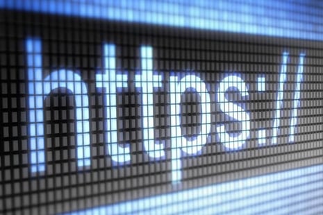 Pixelated graphic of the URL bar of a browser, saying HTTPS in white.