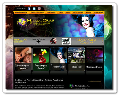 Screenshot of the Mardi Gras Casino website.