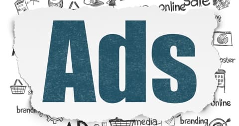 Graphic that says Ads in blue writing.