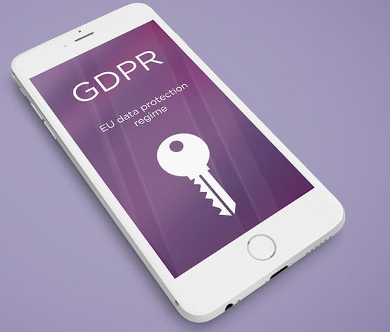 Image of cell phone with GDPR and a key on the screen.