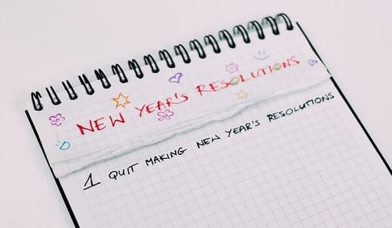 Image of a notebook, with New Year's Resolutions written on top of the page.