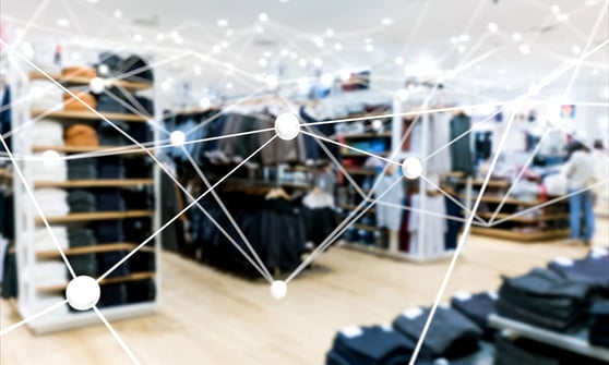 Atom connect with blur fashion retail shop store background