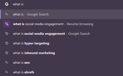Search engine auto-suggest showing low competition keyword variations for better SEO targeting.