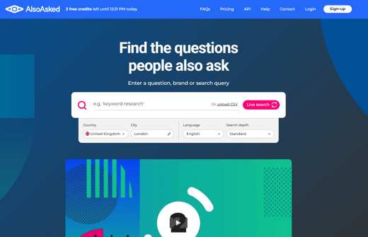 AlsoAsked.com tool for finding related questions to help with how to rank in People Also Ask on Google.