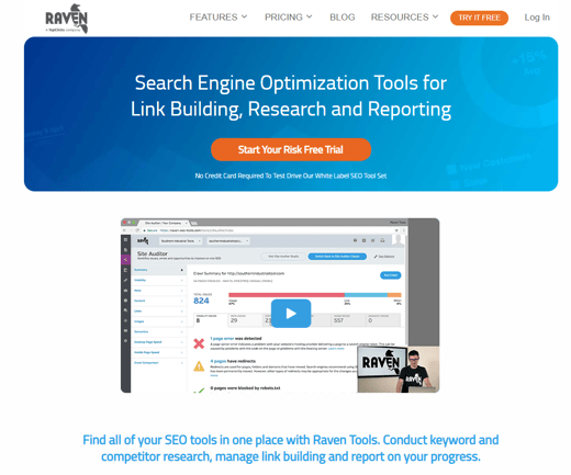 Raven Tools SEO platform providing tools for link building, research, and reporting, part of top digital marketing tools.