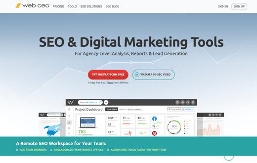 Web CEO’s SEO and digital marketing tools are designed for agencies, offering analytics and lead generation in top tools.