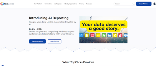TapClicks platform introducing AI-powered reporting for smarter, automated insights in digital marketing.