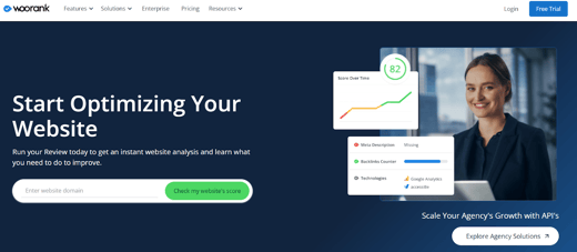 Woorank's website optimization tool offering real-time SEO analysis for improving website performance and rankings.