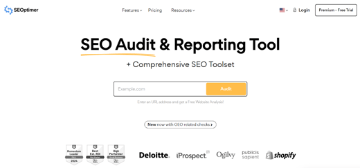 SEOptimer’s SEO audit and reporting tool, offering comprehensive SEO analysis for websites.