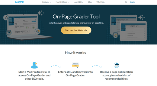Moz’s On-Page Grader Tool provides instant SEO analysis to improve website optimization and performance.