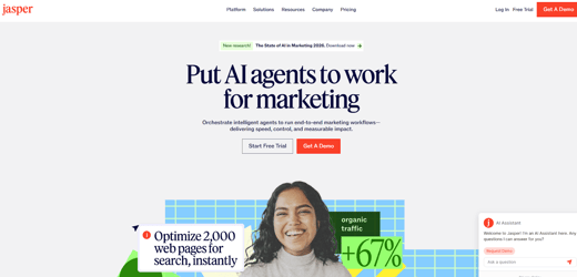 Jasper AI marketing platform using intelligent agents to automate content and enhance marketing workflows.
