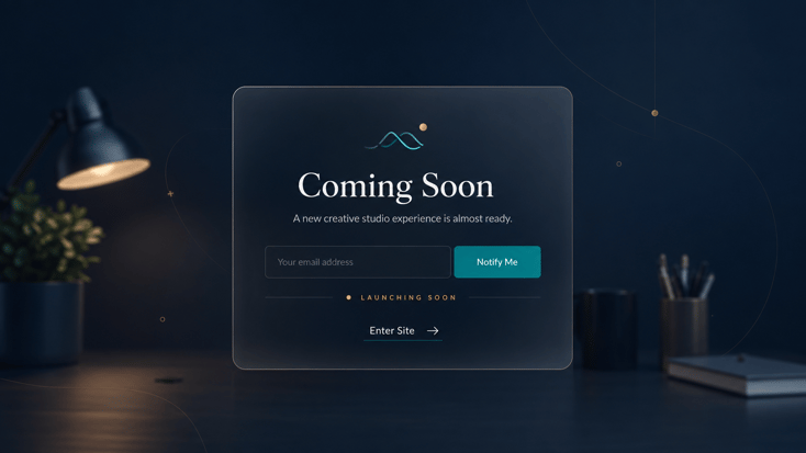 Splash landing page with email signup and notification button.