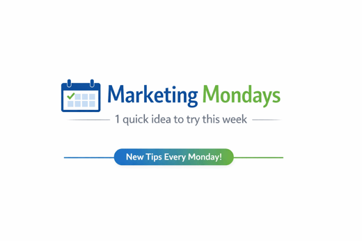 Marketing Mondays graphic promoting a new tip every week, aligned with social media engagement strategies.