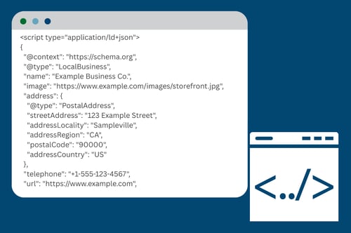 Guide to local SEO example showing LocalBusiness schema markup in JSON-LD format.