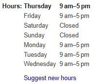 Guide to local SEO example of business hours displayed in text for accurate local visibility.