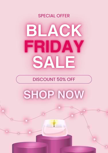 Black Friday sale banner with 50% discount, showcasing limited-time offer tactics in seasonal marketing strategies.