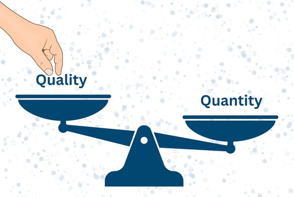 Visual comparing quality and quantity to emphasize the value of high-quality content for lead generation.