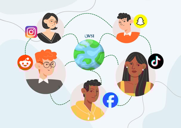 Diverse users connected globally through social platforms, symbolizing loyalty building on social media.